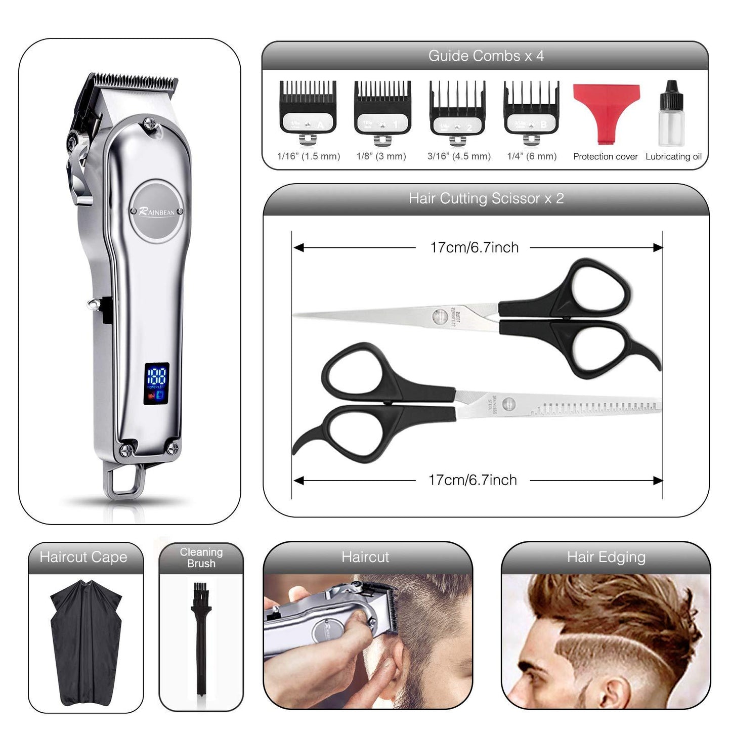Men Hair Trimmer 3 in 1 IPX7 Waterproof Beard Trimmer Grooming Kit